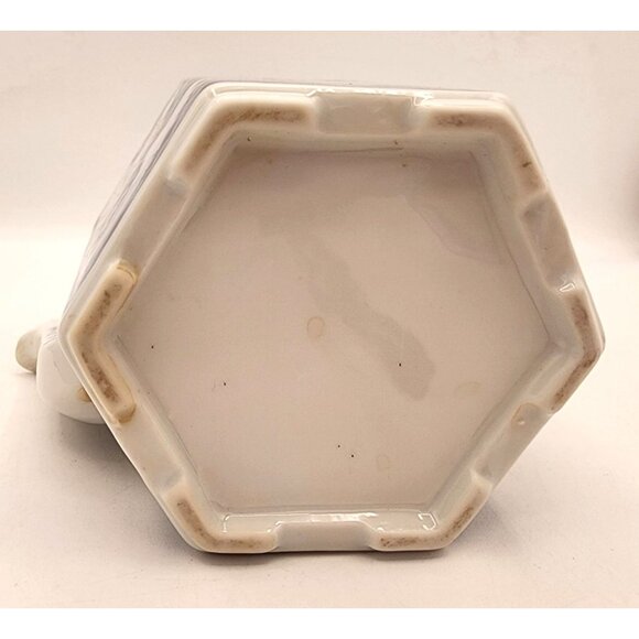 VTG Asian Dolphin China Teapot and Cups Set, Dynasty Blue & White Brass Handle - Picture 14 of 15